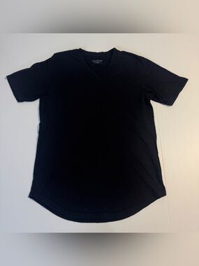 Goodlife USA Black V Neck Slub Cotton Curved Hem Luxury Basic T Shirt Medium Men
